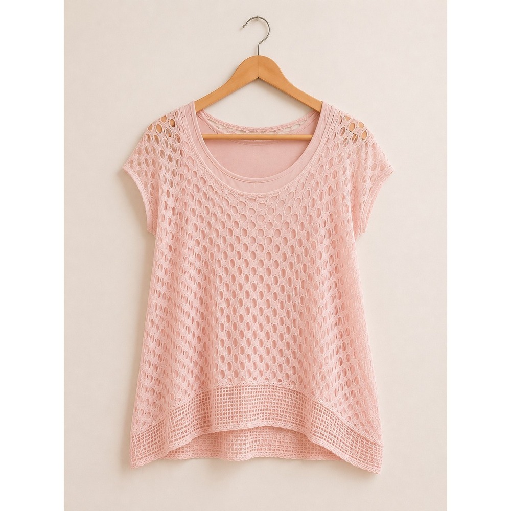 Made in Italy Pink Crochet Knit Top L/XL Mesh Layering Boho Coastal Resort Beach